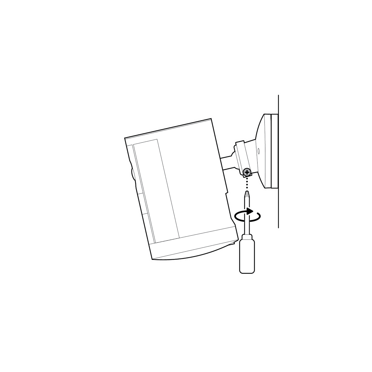 Screw driver with arrow turning to left to tighten and secure the Spotlight Cam (2nd Gen)