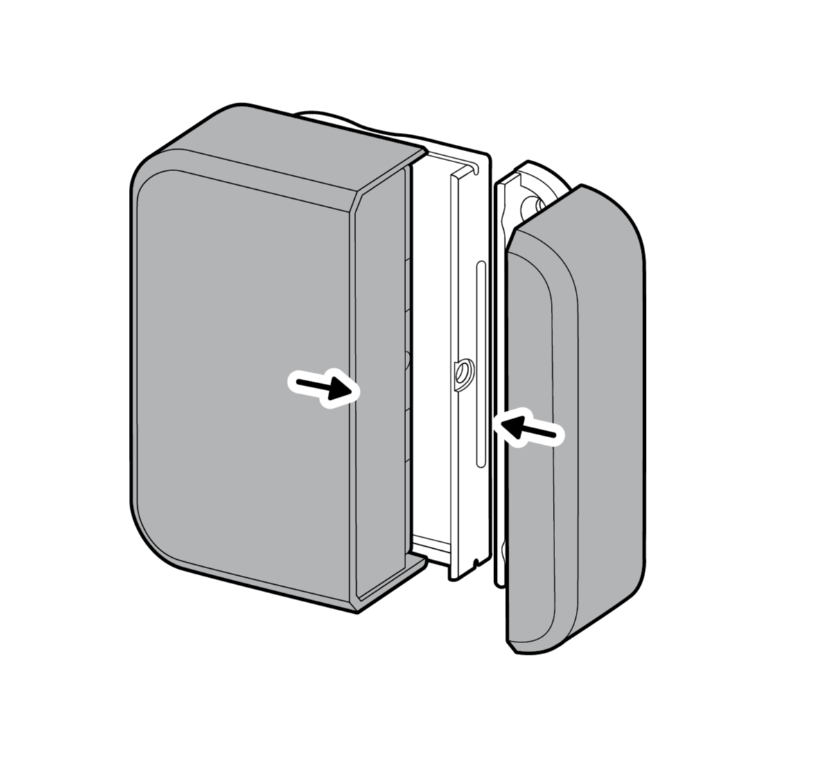 Illustration to show sliding the sensor and magnet onto the mounting bracket.