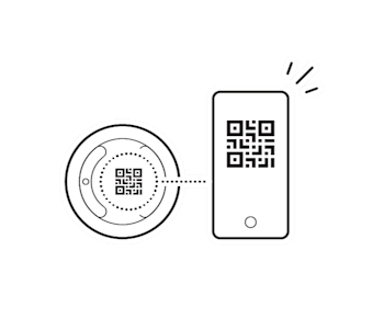 Illustration to show the position of the QR code on Smart Light Remote and a phone scanning the code.