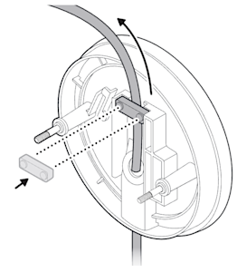 Illustration showing to re-attach the cable clamp to secure the cable.