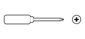 Illustration of a cross point screwdriver needed for installation.