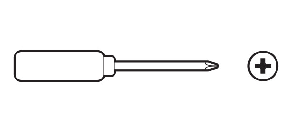 Illustration of a cross point screwdriver needed for installation.