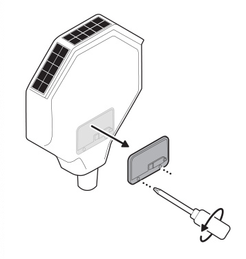 Illustration of the Ring Beacon with the back cover being unscrewed and removed.