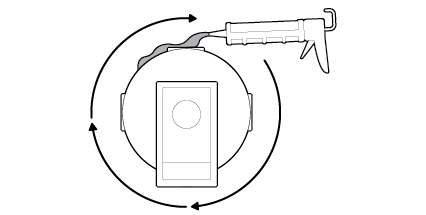 Line drawing showing rotation arrows of the caulk gun going around the hardwired kit