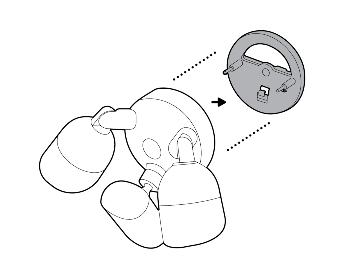 Illustration to show the removal of the mounting plate from the back of your camera fixture.