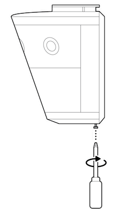 An illustration of the security screw on the bottom of the device being tightened.