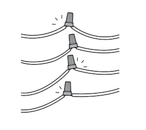Illustration to show wires and wire nuts securely connected.