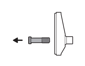 Illustration of the Outdoor Cam mount with a screw and an arrow pointing away from the mount showing remove the screw.