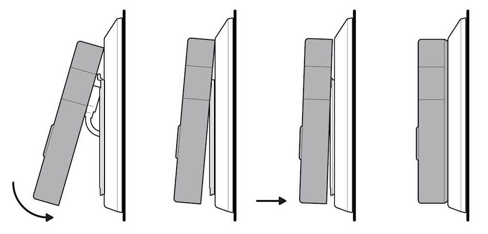An example of the doorbell being installed with the solar charger connected, tucking the USB-C or fork connector cable into the mounting bracket.