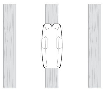 An illustration of a stud finder on a ceiling.