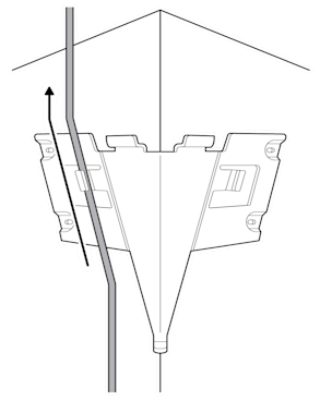 An illustration of the power or Ethernet cable being routed through one of the slots on either side of the mounting plate.