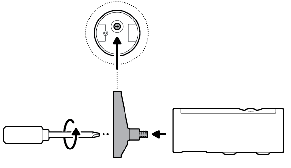 Illustration of a screw driver unscrewing the screw to detach the camera mount from the camera.