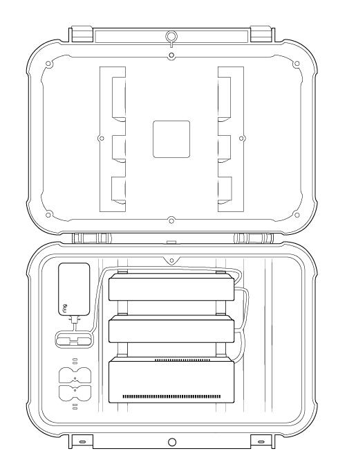 Illustration of the inside of the Ring Jobsite Security Case, showing the internal compartments for everything you need

