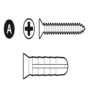 Illustration of the included installation hardware of a screw and a wall anchor labeled part A.