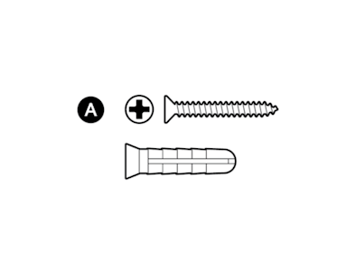 Illustration of the included installation hardware of a screw and a wall anchor labeled part A.