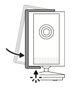 Illustration showing how to push the peg at the bottom of your cover into the notch at the bottom of your camera.