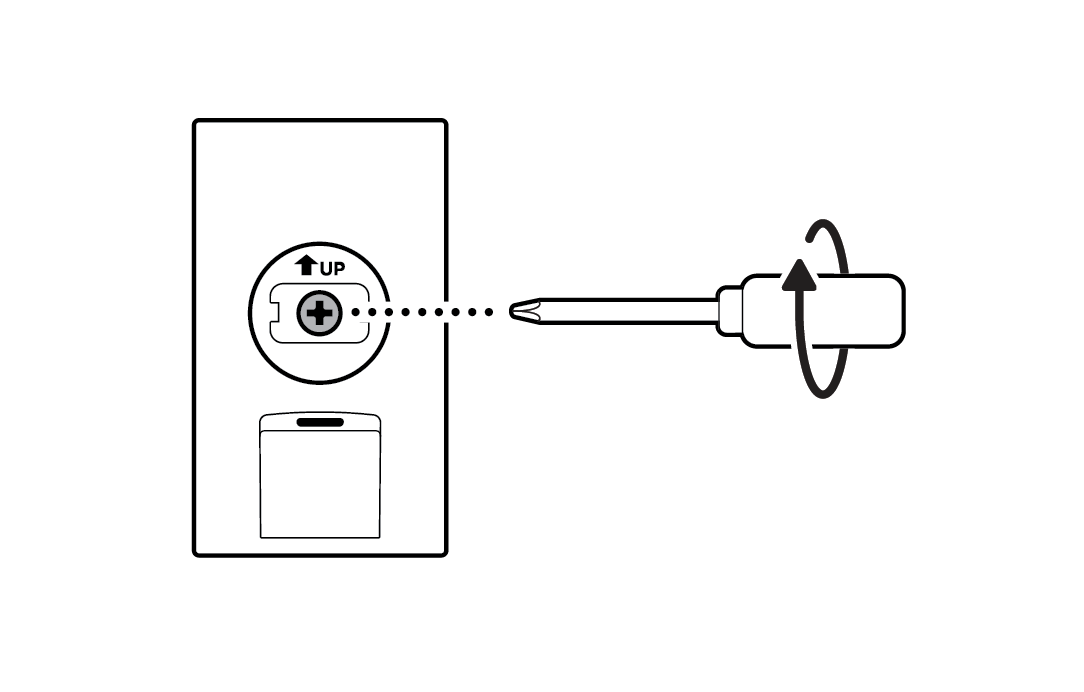Illustration of a screwdriver with an arrow circling clockwise around the handle, showing tightening the hex joint onto the back of the camera.