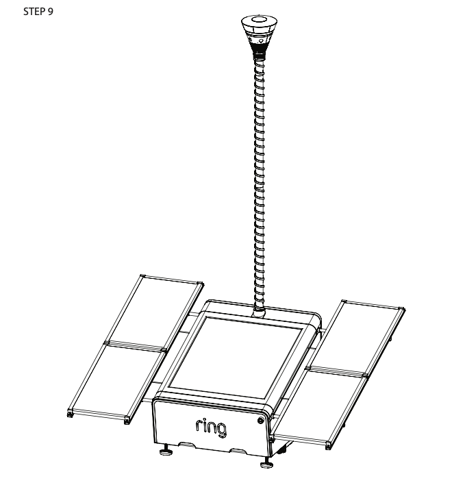 An illustration of the finished assembly, after repeating the installation steps for the Solar Panel on the other side of the Mobile Security Tower.