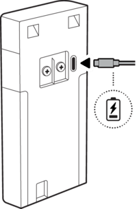 Illustration of how to insert the charging cable to charge the Battery Doorbell. 