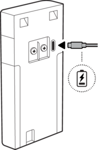 Illustration of how to insert the charging cable to charge the Battery Doorbell.