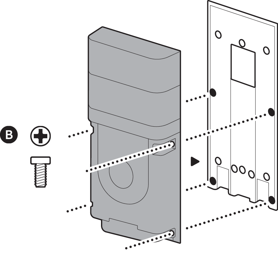 Illustration of how to attach the Ring Video Doorbell to the No Drill Mounting Bracket.