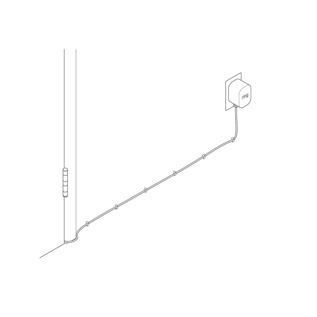 Illustration of Plug-In Adapter plugged into a wall with the cord running down the wall and over.