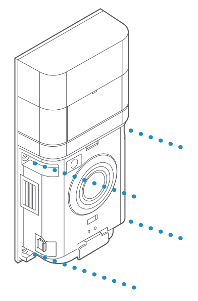 Four lines of dots leading to screw holes on the doorbell around the base to secure doorbell onto mounting location.