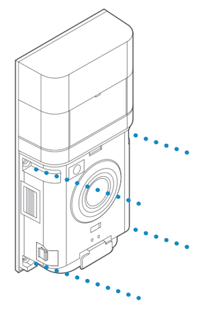 Four lines of dots leading to screw holes on the doorbell around the base to secure doorbell onto mounting location.