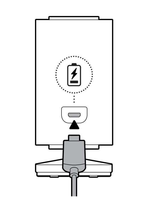 Illustration showing the USB-C power cable and the plug receptor on the back of the device.