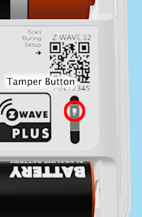 Illustration showing where to find the tamper button on the Ring Alarm Motion Detector (2nd Gen). 