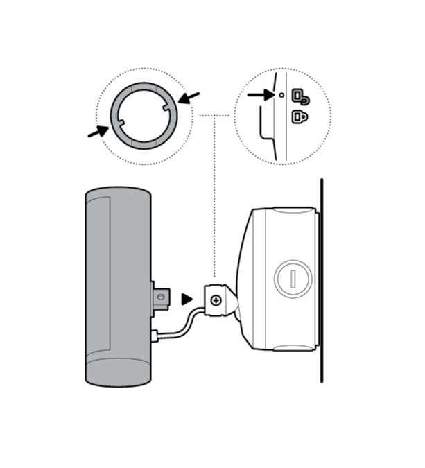 Illustration to show the alignment of the hex joint on the camera with the junction box cover before inserting it into the junction box cover.
