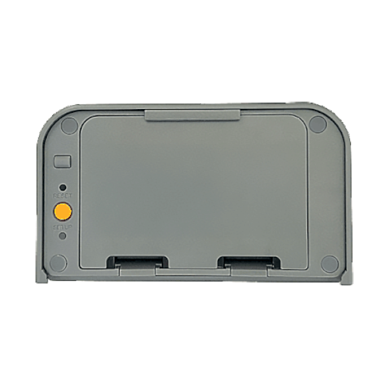 A gray contact sensor with a green light under the word "setup" flashing for 10 seconds, followed by a red light flashing for 3 seconds.