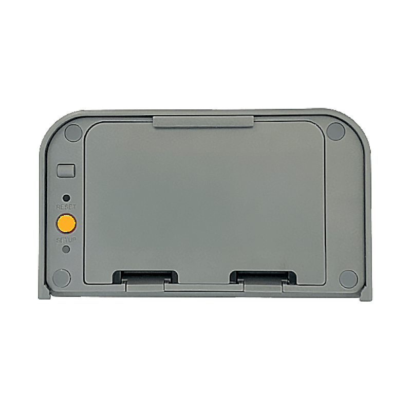 A gray contact sensor with a green light under the word "setup" flashing for 10 seconds, followed by a red light flashing for 3 seconds.