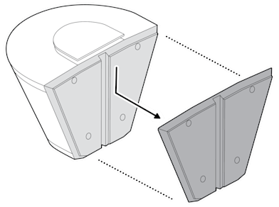 An illustration of the mounting plate on the device sliding in the opposite direction of the UP arrow to remove it.