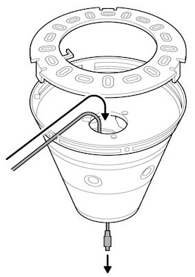 An illustration of the power cable being routed through a slot on the camera.