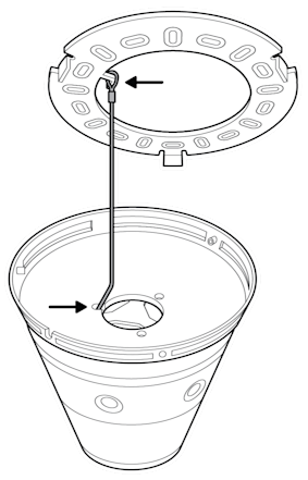 An illustration of the opposite end of the safety strap being looped over the hook on the mounting plate.