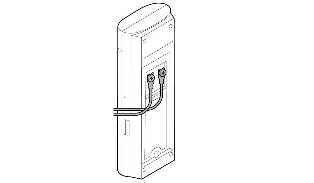 Illustration showing to connect the forked end of the power adapter to the doorbell terminals.