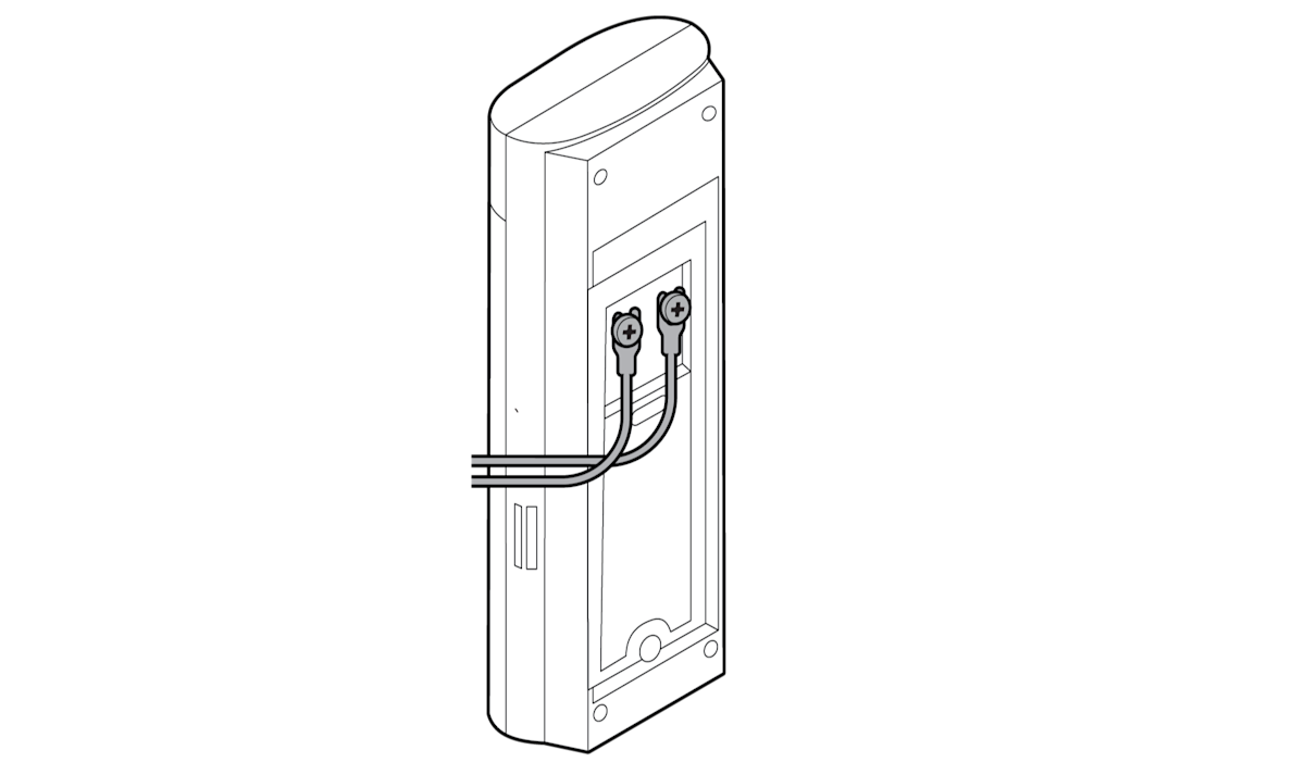 Illustration showing to connect the forked end of the power adapter to the doorbell terminals.