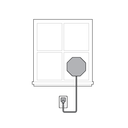 Illustration of the Ring Indoor Illuminated Sign within 6.5 feet of a power outlet near a window.
