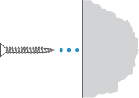 Illustration of mounting with only screws into a wood mounting surface.