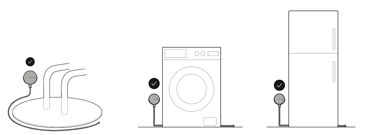 Illustration showing to place the monitor in a leak prone area.