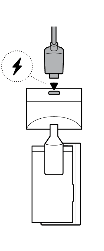 Illustration of how to insert the power cable on the Pan-Tilt for the Indoor Cam Plug-in.