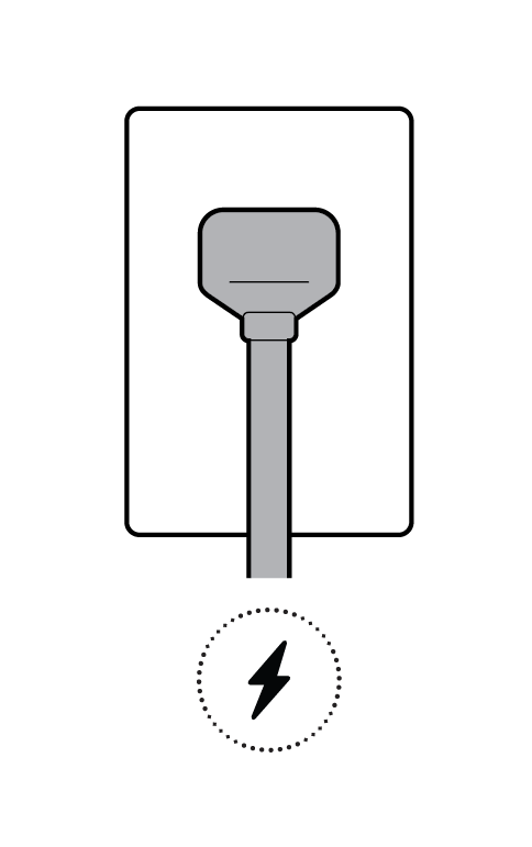 Illustration showing the power adapter plugged into a wall outlet.