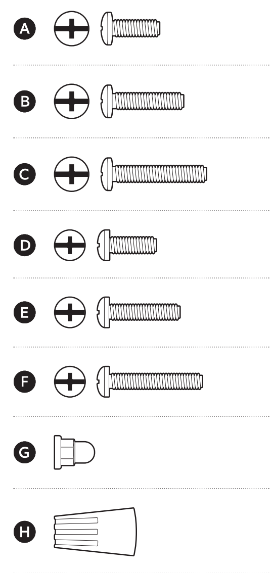 Illustration of the included installation hardware.