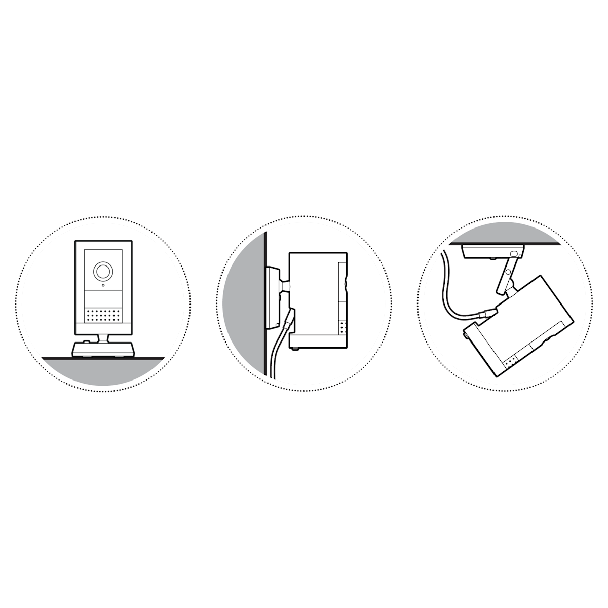 Illustration showing the various mounting options for the Outdoor Cam.