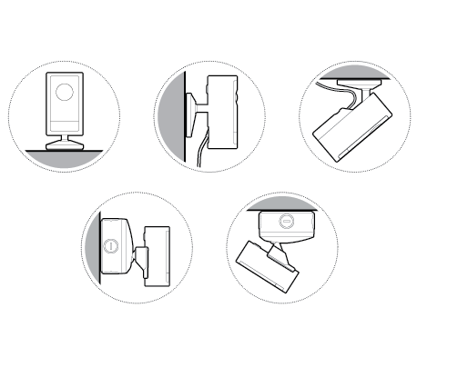 Illustration showing the various mounting options for the Outdoor Cam.