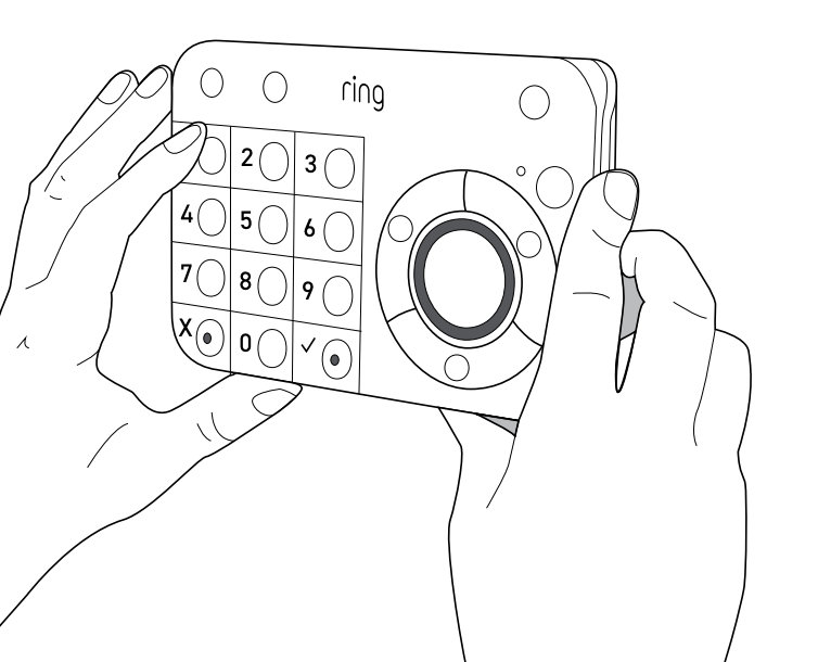 Hands putting keypad on wall.