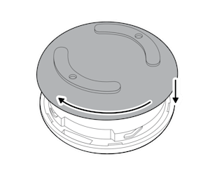 Illustration to show reattaching the Panic Button cover by twisting it.