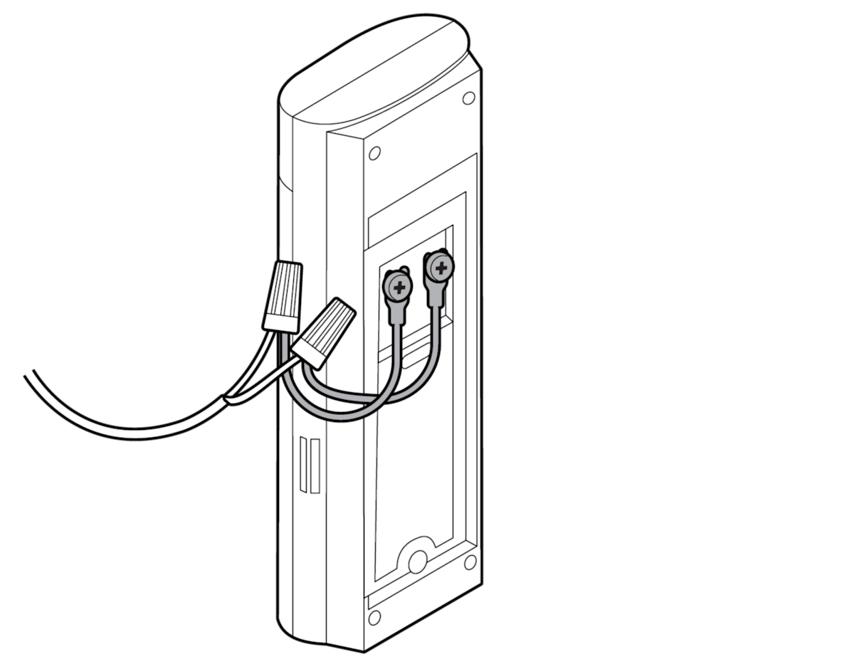 Line drawing of Wired Video Doorbell Pro (3rd Gen) with fork connections to its termnials