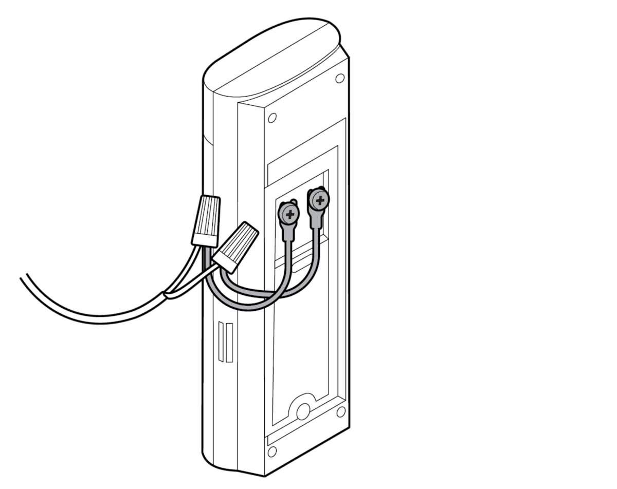 Line drawing of Wired Video Doorbell Pro (3rd Gen) with fork connections to its termnials